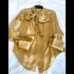 Silk blouse with ribbon tie